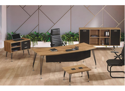 Compleet kantoor Kantoorbureau Kantoor meubilair Bureau set 4-delig Hout Zwart
