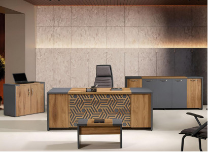 Compleet kantoor Kantoormeubelen Bureau Kantoor Tafel Set 4-delig Hout Bruin.