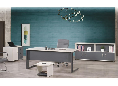 Computermöbel Werktafel Kantoorinrichting Bureau 4-delig Hout Set Grijs