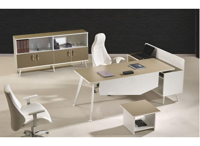 Moderne hoekbureau thuiskantoormeubilair wit kantoor 3-delig houten set groep.