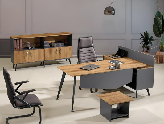 Eckbureautafel Moderne thuiskantoormeubelen Bruin Kantoor 3-delige houten set groep