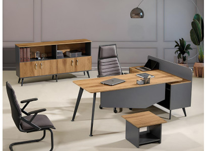 Eckbureautafel Moderne thuiskantoormeubelen Bruin Kantoor 3-delige houten set groep