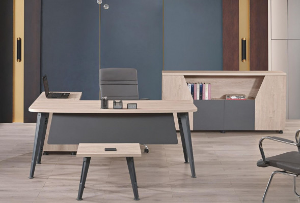 Kantoormeubilair Hoekbureau Werktafel Compleet kantoor 3-delig Houten set Grijs