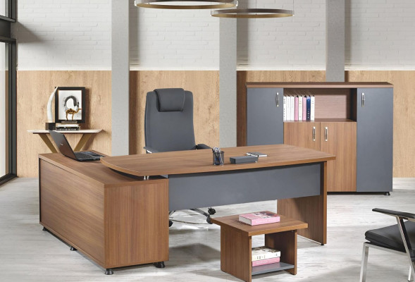 Eckbureau kantoor meubilair compleet kantoor 3-delige houten bruine set