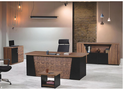 Bureautafel Complete kantoor Kantoorbureau 4-delige houten bruine kantoormeubelset.
