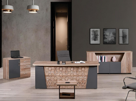 Compleet kantoor kantoortafel kantoormeubilair bureau set 4-delig hout bruin kantoor