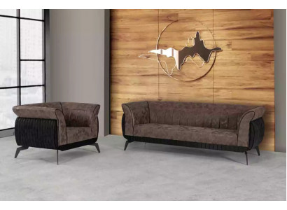 Bruine bankstel driezitter fauteuil kantoormeubelen bankstel set 2-delig.