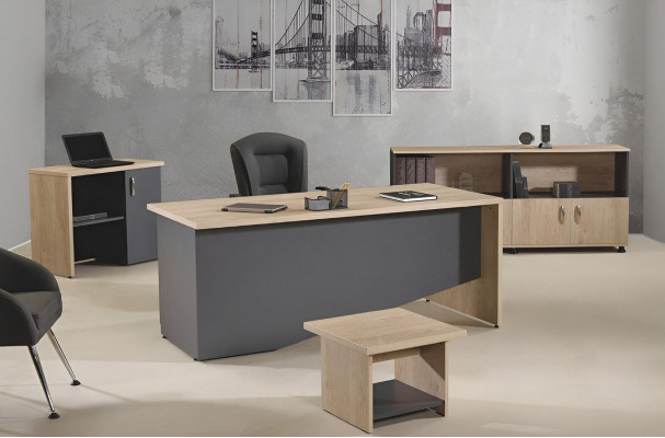 Compleet kantoor, kantoormeubilair, bureau, kantoortafel set 4-delig hout grijs