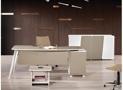Werktafel Compleet Kantoor Bureau Bureau 3-delig Hout Set Beige