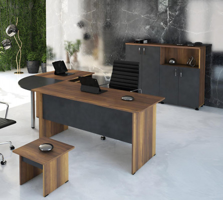 Computermöbel Werktafel Kantoor meubilair Hoekbureautafel 3-delige Houten Set Grijs