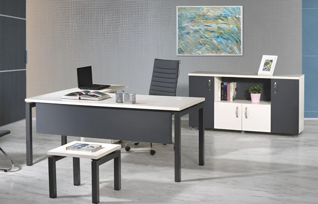 Kantoormeubelen Grijs Set 3 delig Hoekbureau Compleet kantoor Kast Hout Groep