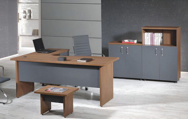 Garnituur kantooreckbureautafel thuiskantoormeubelen kast 4-delig hout grijs