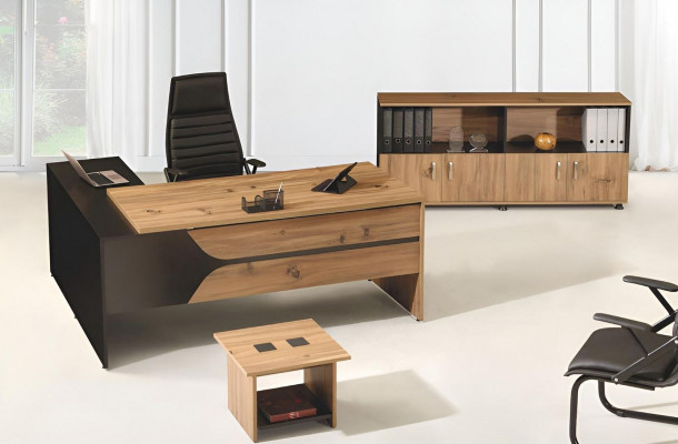 Kantoormeubilair Bruin Set 3-delig Hoekbureau Compleet kantoor Kast Hout Groep