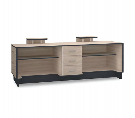 Receptie ontvangstbalie ontvangstdesk kantoorhotel hout bruin tafel
