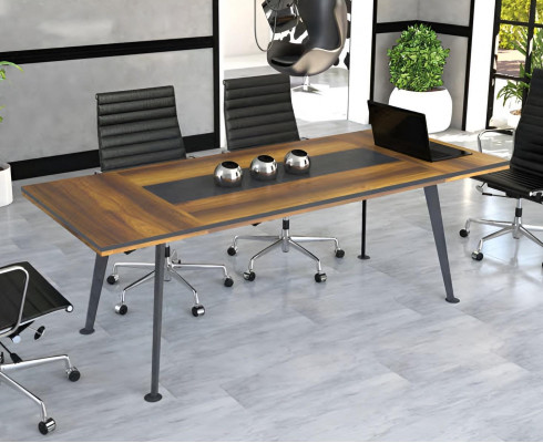 Grote tafel, conferentietafel, vergadertafels, conferentiemeubels, bruin hout.