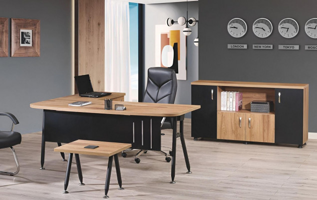 Eckbureautafel Werktafel Compleet kantoor Kantoor meubilair 3-delige Houten set Zwart