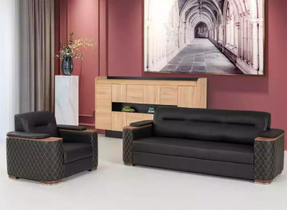 Zwarte bankstel Driezitter Fauteuil Kantoor Luxe 2 delen