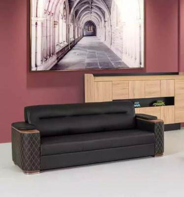 Zwarte bankstel Driezitter Fauteuil Kantoor Luxe 2 delen