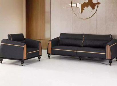 Zwarte bankstellen set moderne meubelstuk driezitter fauteuil stoffen meubels 2-delig.