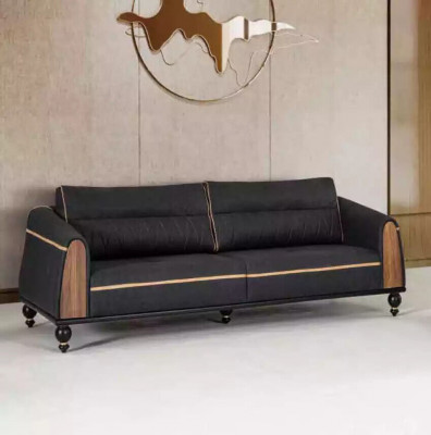 Zwarte bankstellen set moderne meubelstuk driezitter fauteuil stoffen meubels 2-delig.