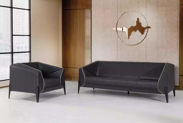 Zwarte leren bank Kantoor meubilair Woonkamer Nieuwe bank Luxe gestoffeerde banken
