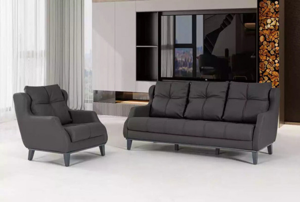 Zwarte bankstel fauteuil tweezitter luxe moderne set gestoffeerde zitting 2+1