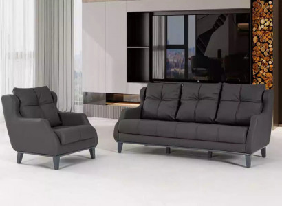 Zwarte bankstel fauteuil tweezitter luxe moderne set gestoffeerde zitting 2+1