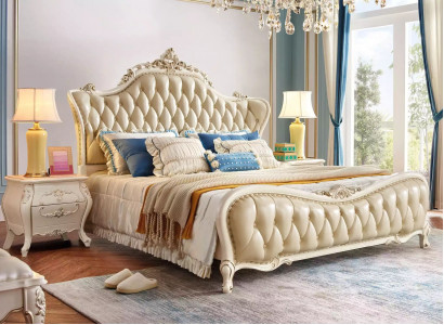 Slaapkamerset klassiek bed chesterfield 2x nachtkastjes massief hout 3-delig