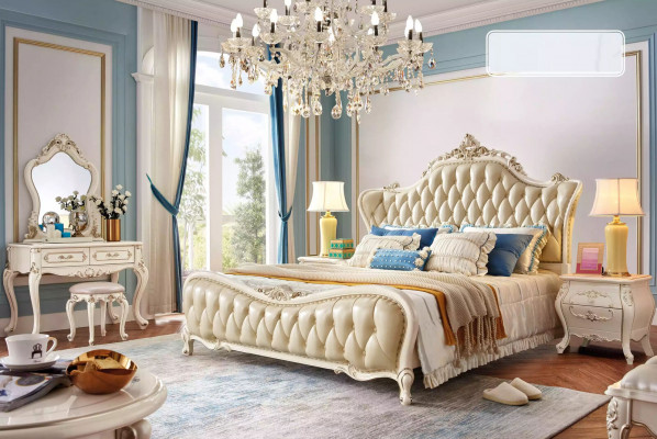 Slaapkamerset klassiek bed chesterfield 2x nachtkastjes massief hout 3-delig