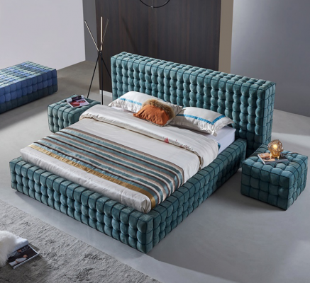 Luxe Turkoois Slaapkamer Bed Designer Tweepersoonsbed Houten Frame Nieuw