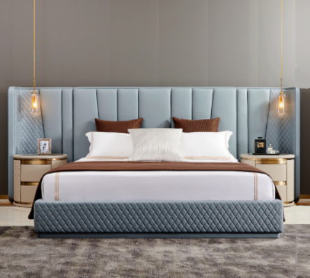 Grote slaapkamer tweepersoonsbed designer bedden houten frame gestoffeerd bed
