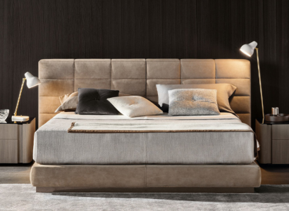 Beige tweepersoonsbed slaapkamer meubels Modern bed Luxe houten frame.