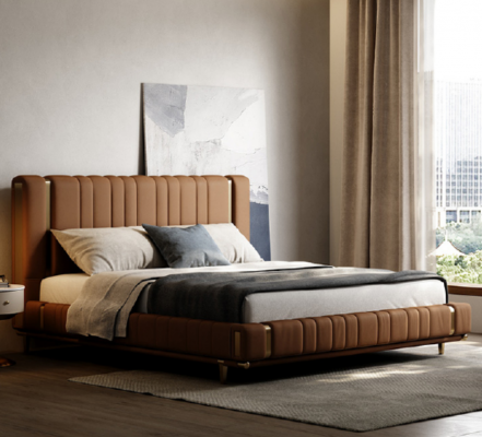 Bruin tweepersoonsbed Luxe slaapkamerbed Moderne bedden Houten frame