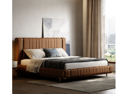 Bruin tweepersoonsbed Luxe slaapkamerbed Moderne bedden Houten frame