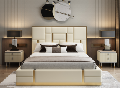 Wit tweepersoonsbed slaapkamer luxe houten frame designer roestvrijstalen bed.