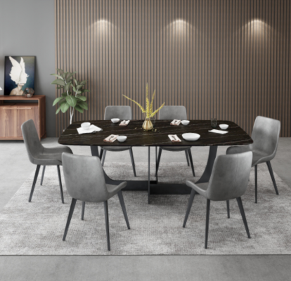 Moderne eetkamerset Rechthoekige eettafel 6x kunstlederen stoelen