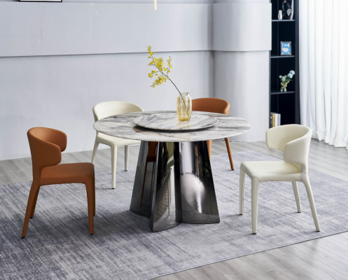 Ontwerper Ronde Tafel Luxe 4x Leren Stoelen Eetkamerset Moderne Meubels