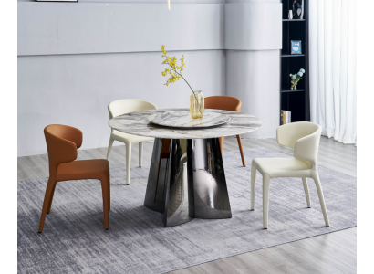 Ontwerper Ronde Tafel Luxe 4x Leren Stoelen Eetkamerset Moderne Meubels