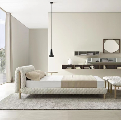 Modern wit bed Slaapkamer Designer Tweepersoonsbed Houten frame