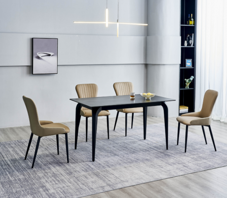 Moderne grijze eettafel ontwerper 6x textielstoelen hout eetkamerset