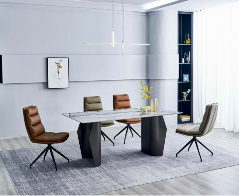 Stijlvolle eetkamermeubels Grijze eettafel 4x kunstleren stoelen Eenpersoons