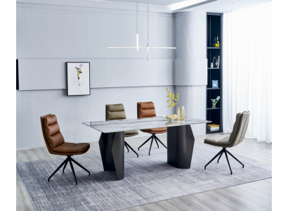 Stijlvolle eetkamermeubels Grijze eettafel 4x kunstleren stoelen Eenpersoons