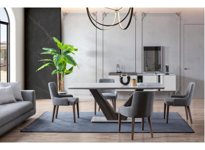 Luxe eetkamerset eettafel 4x stoelen + dressoir met spiegel Nieuwe set