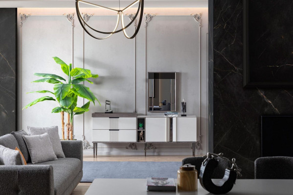 Luxe eetkamerset eettafel 4x stoelen + dressoir met spiegel Nieuwe set