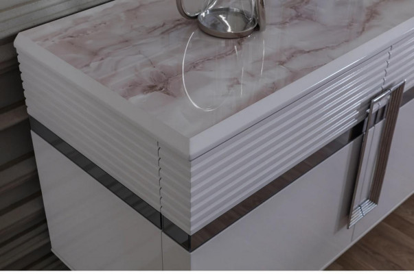 Ontwerp Eetkamer Set Eettafel + 4x Stoelen + Dressoir met 2x Spiegel 8-delig