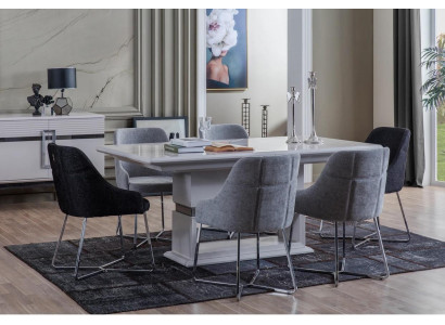Exclusieve eetkamerset bestaande uit een eettafel met 7 delen en 6 stoelen, nieuw.