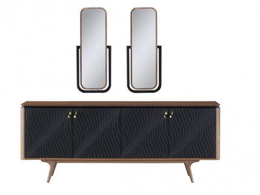 Luxe eetkamerset eettafel + 4x stoelen + dressoir met 2 spiegels Nieuw