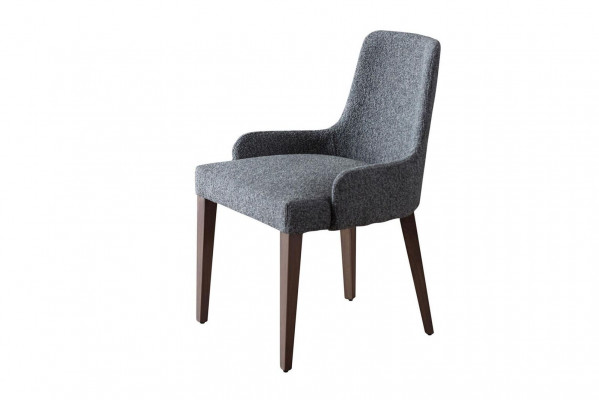 Exclusieve grijze stoel met bruine houten poten design eetkamer noviteit.