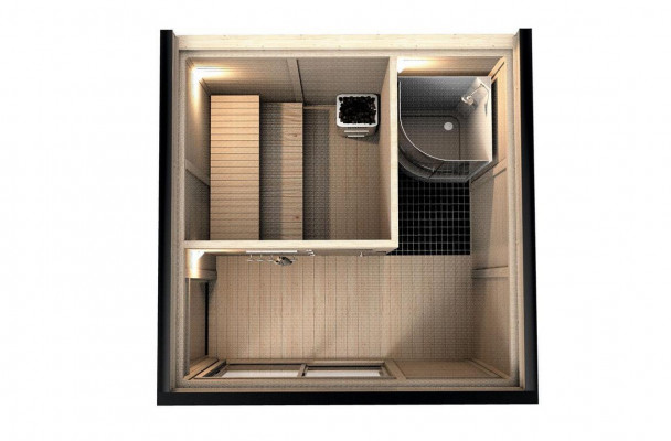 Houten sauna buitensauna hout grenenhout saunahuis panoramisch huisje tuin