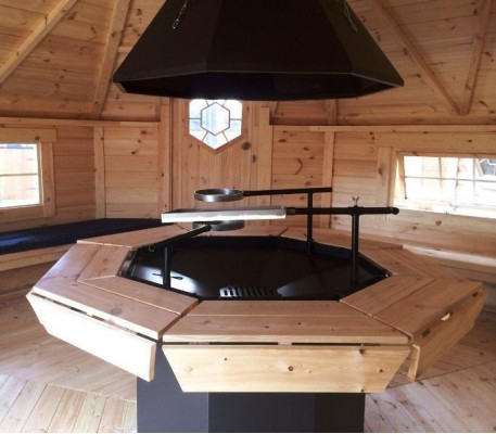 Metalen barbecue met 8 hoeken en een tafel rondom, bouwpakket voor uw bestaande grillhut.